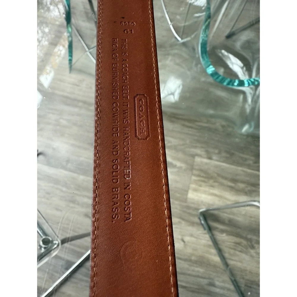 Coach Men's Brown Leather Belt Solid Brass Buckle 33
